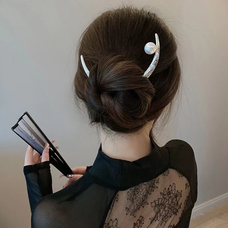Retro Simple Style Geometric Alloy Plating Artificial Pearls Hairpin2