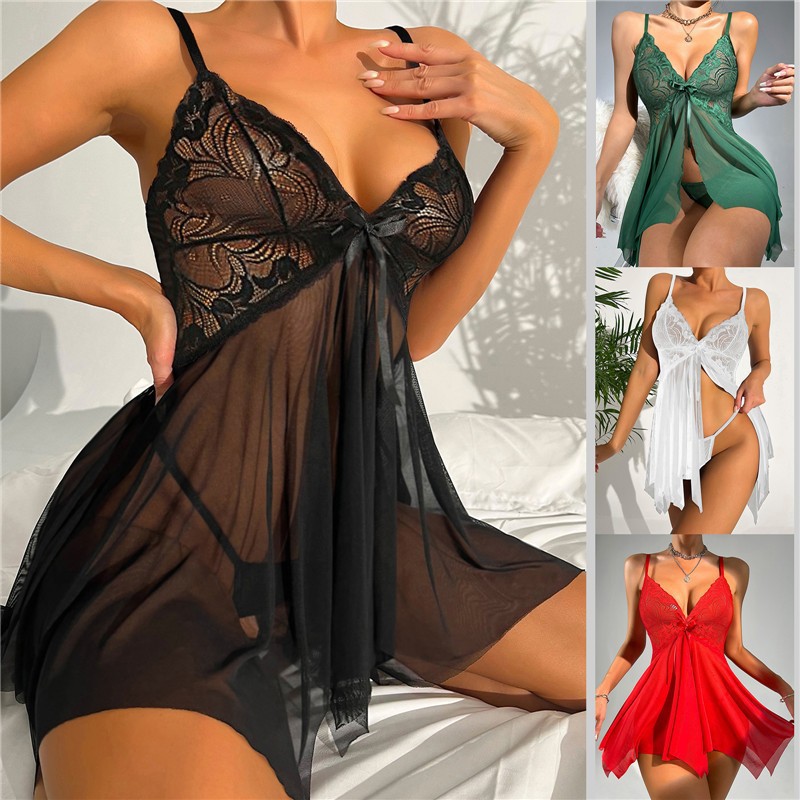 Amazon, comercio exterior europeo y americano lencería sexy, camisón transparente de malla, pijama de encaje sexy, servicio a domicilio