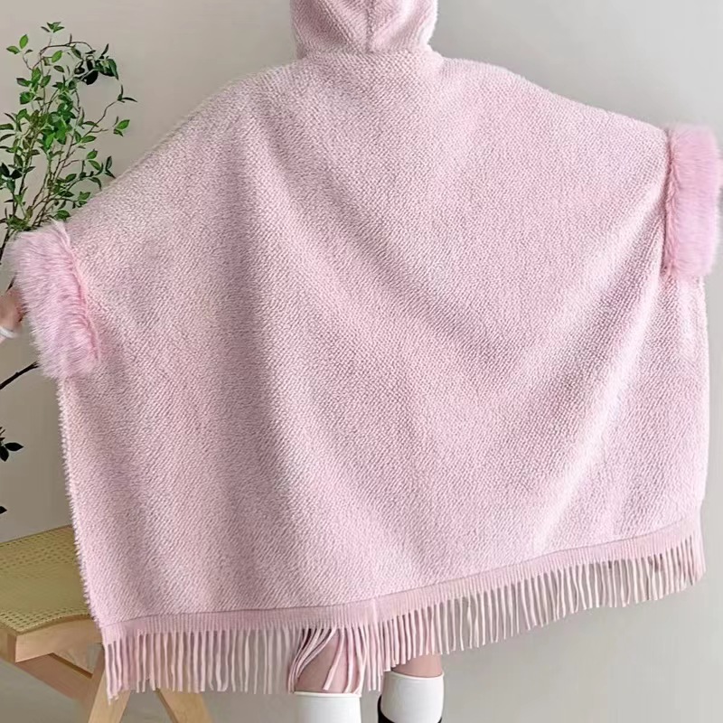 Extra Fleece, extra dicker Wollkragen, Kapuzentasche, Schal, Umhang, lockere Strickjacke, großer Wollmantel für Damen_voghion.com