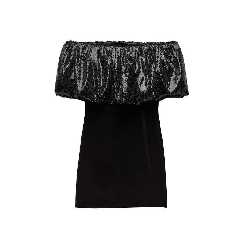 Taop&Za Spring New Women's Little Black Dress with Sequins and Velvet Mini Dress Socialite Dress 0387175