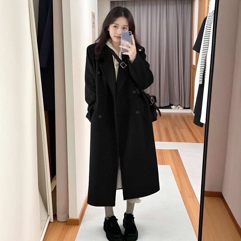 毛呢外套女小个子新款冬季高级感韩系加厚正肩赫本风呢子大衣