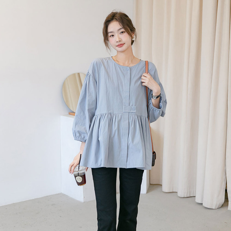 Spring New Arrival Maternity Clothes Internet Celebrity Fashionable Loose Large Size Slimming Round Neck Shirt Trendy Mom's Work Commuter Shirt