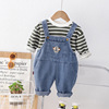 T-shirt, children's top, cartoon sweatshirt, denim overall, trousers, set, long sleeve