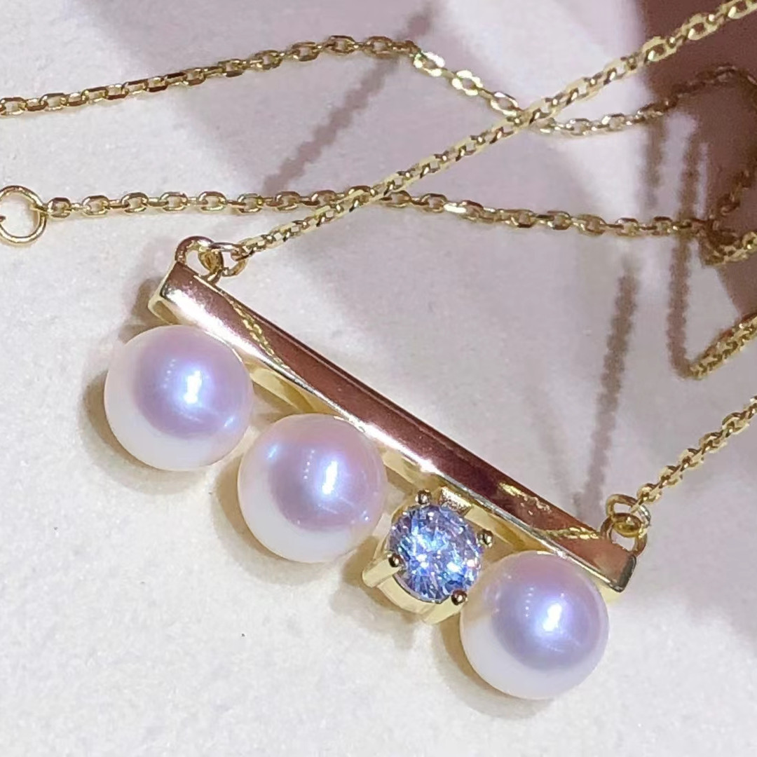 厂家直供淡水珍珠平衡木吊坠S925通体银正圆项链首饰批发