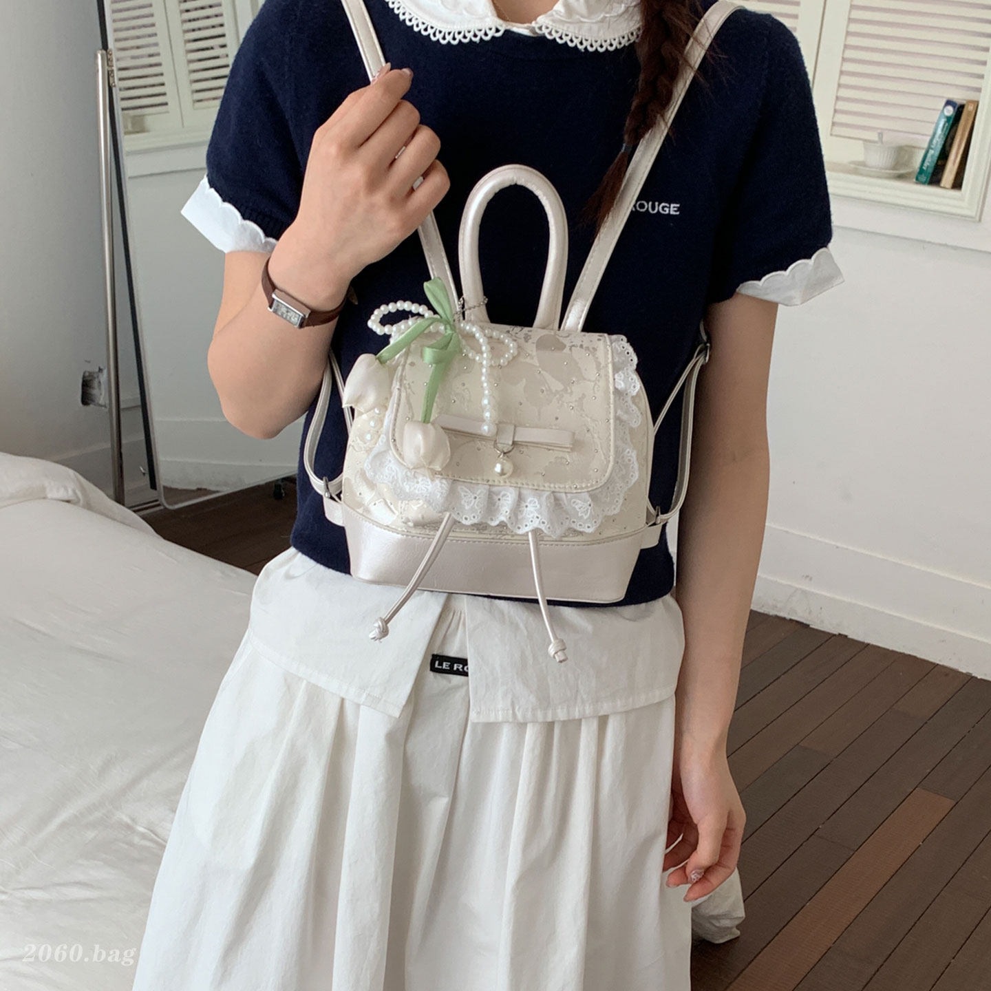 2026 mini mochila de verano dulce pequeña mochila de estilo de viaje nuevo popular mujer encaje arco de chicas