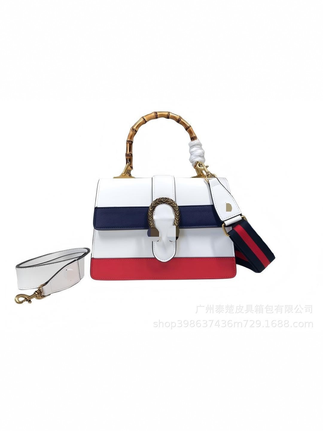 2025 New Style Bamboo Handbag for Women, Genuine Leather, Color-Blocking, Fashionable and Versatile Shoulder and Crossbody Bag