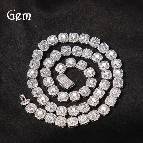 European and American hip-hop 9mm square rock sugar zircon necklace trendy men's necklace personalized fashion accessories factory direct sale