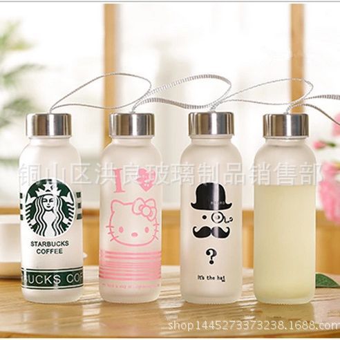玻璃米酒杯 儿童牛奶饮料瓶 磨砂透明手提果汁水杯 批发奶茶瓶