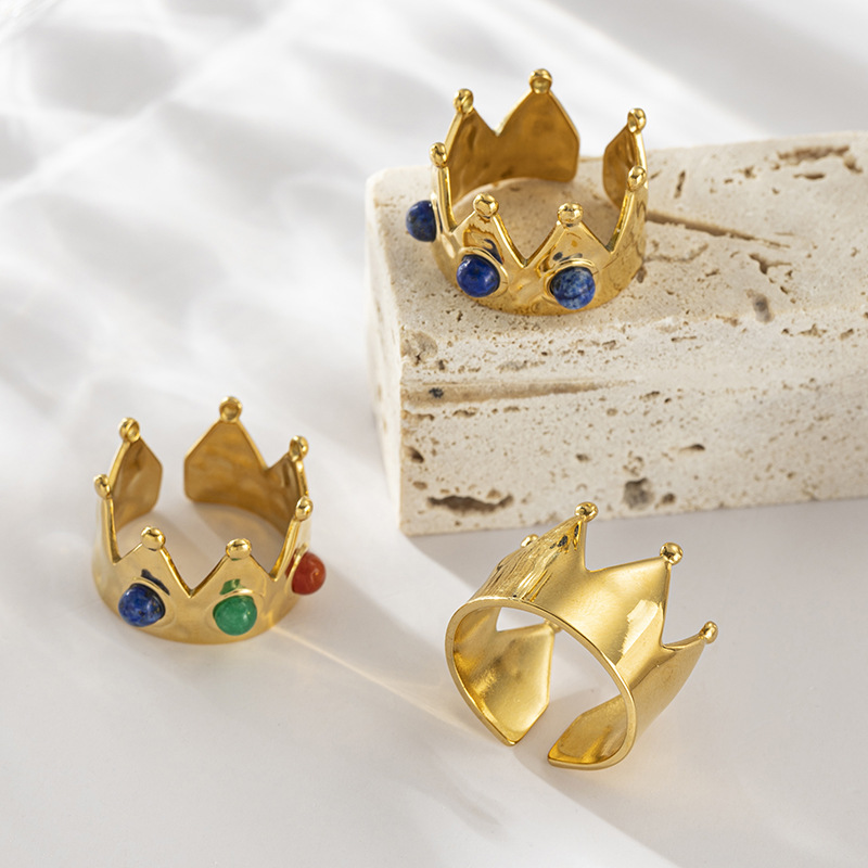 Anillo de corona de acero inoxidable TINA piedra natural femenina diseño de moda nicho anillos de joyería de acero de titanio superpuestos