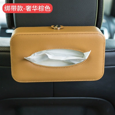 Leather Car Paper Box — Car tissue box/set - brown-strap-style