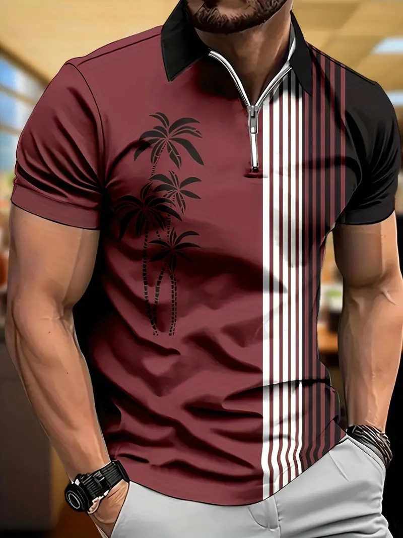 Camisa POLO de solapa de manga corta de primavera transfronteriza 3D gradiente estampado de costura geométrica MB13
