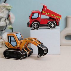 地攤幼兒園DIY手工製作紙質3D立體拼圖工程車模型兒童益智玩具