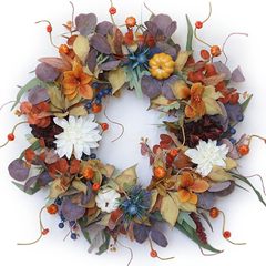 秋の花輪秋の花輪秋の装飾シルクの葉付きハロウィーン感謝祭装飾室内屋外