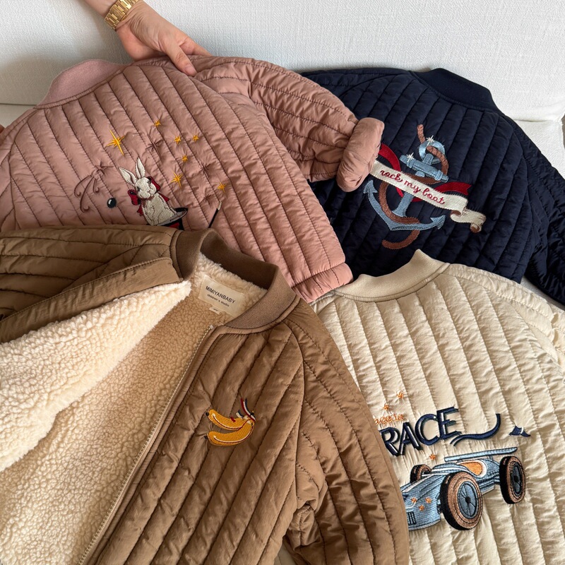 Cross-Border Children's Fleece Jacket Autumn and Winter Boys' Cartoon Embroidered Jacket Baby Children's Thickened Cotton Coat Trendy