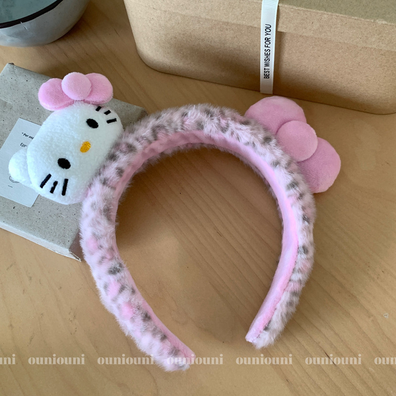 豹纹KT猫咪发箍可爱少女心毛绒绒头箍洗脸化妆敷面膜压发发卡新款|undefined