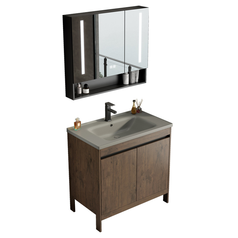 Espacio aluminio color nogal gabinete de baño combinación de lavabo baño integrado cerámica lavabo transfronterizo mesa de lavado piscina