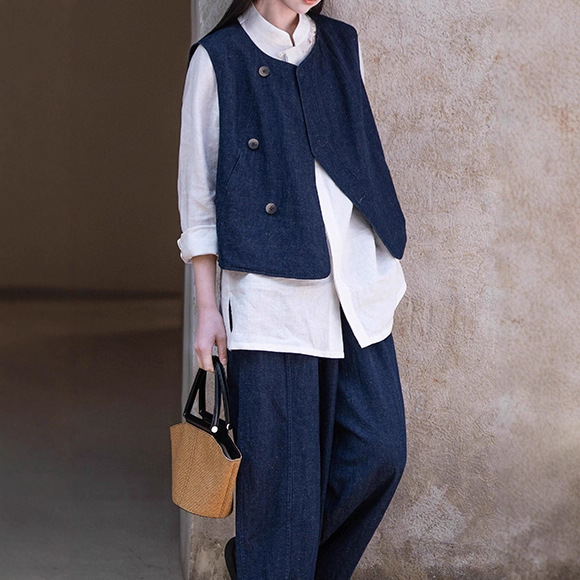 Spring and Summer New Chinese-Style Women's Denim Vest with Soft Texture, Fashionable and Slimming, Thin Layering Vest C0845