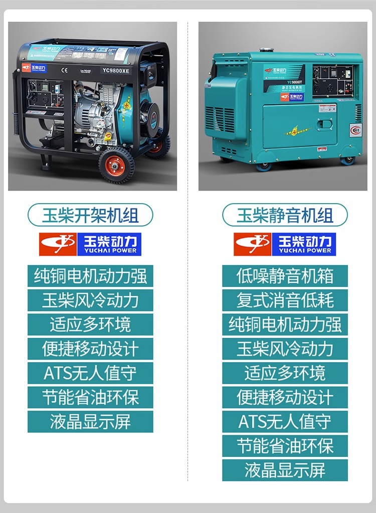 Jade Diesel Generator Set 5Kva Thousand Watt Yc6800Xe/6800Xe-3/6800Xe-3D Rack 5.5Kw