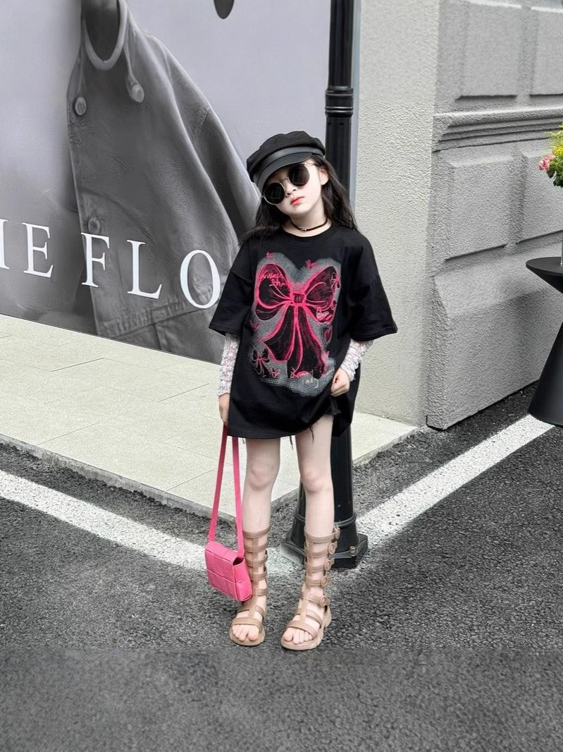 Girls Black Loose T-Shirt Summer Korean Style