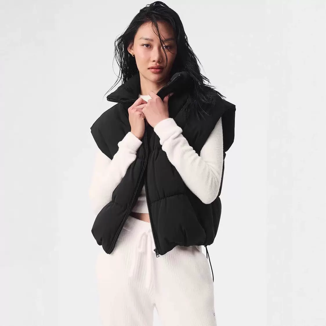 alo背心棉服女加绒加厚羽绒冬季无袖立领休闲宽松轻薄马甲夹克衫