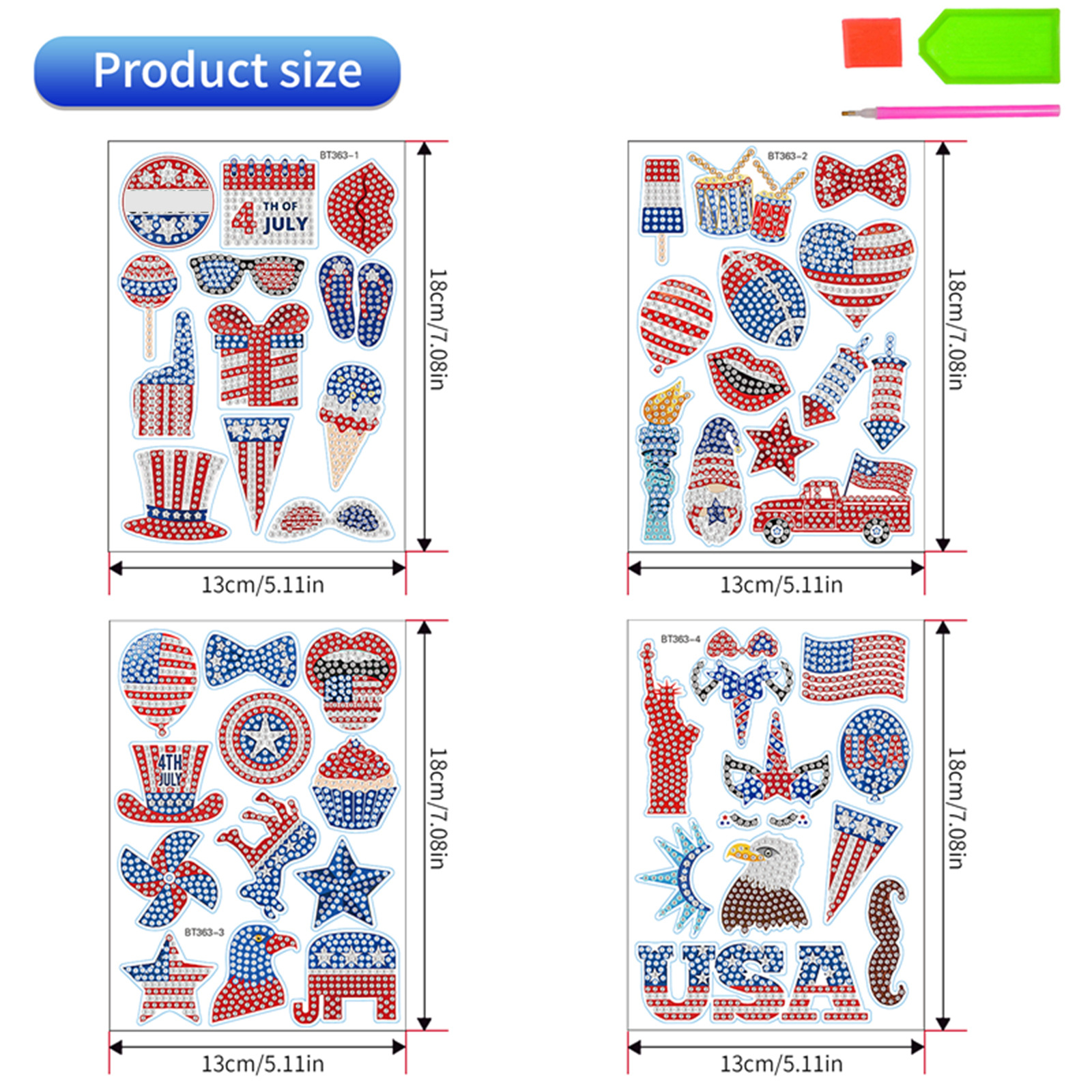 Dibujos animados más vendidos Día de la independencia Pintura de diamantes Pegatinas al azar Pintura de mampostería de bricolaje Pegatinas de pared Pegatinas hechas a mano para niños Pegatinas de diamantes redondos