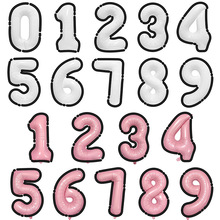 新款32寸ins漫画风黑白粉数字铝膜气球儿童周岁生日派对装饰布置