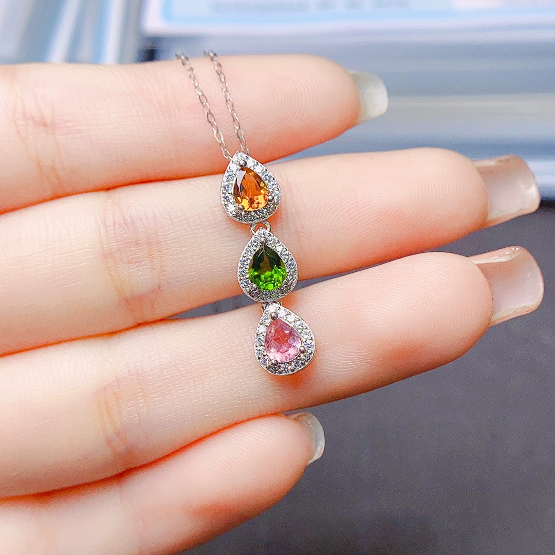 Оптовая продажа фабрики взрывы натурального турмалина кулон S925 серебро инкрустированный Главный камень 4*5 продажи Европы и США поколение волос