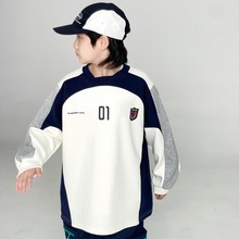 童装卫衣2025秋季新款男童中大童拼接卫衣美式高街宽松套头潮卫衣