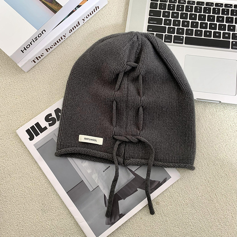 Sombrero de cabeza grande nuevo calentamiento de bordado de lana pura sombrero de punto de luna sombrero de cuerda de dibujo sombrero de pila