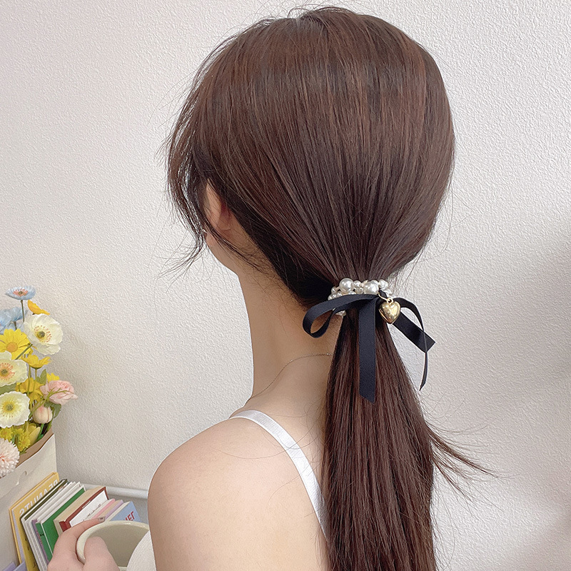 Cuerdas de cabello de arco de perlas francesas elegantes cabello de niña anillo de cabello cuerdas de cabeza dulce textura universal joyas de cabello tarjetas de cabello