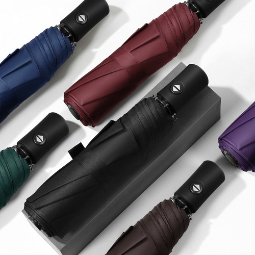 Fully Automatic Black Rubber Umbrella Three-Fold Business Advertising Umbrella With Logo Printing Large Size Umbrella Manufacturer Wholesale