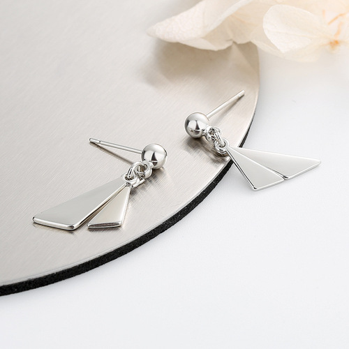 Korean style simple geometric rhombus earrings double-layer mirror personalized small fresh round bead bean earrings for girls