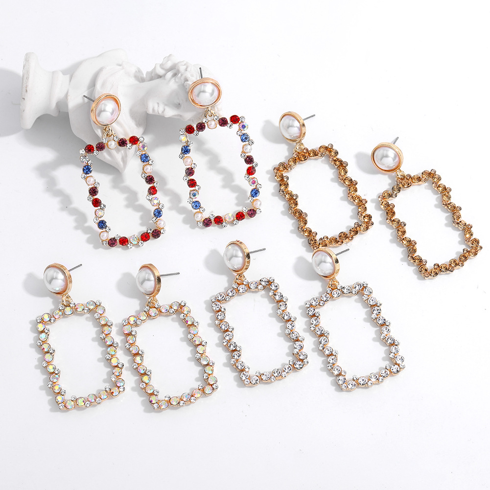 Rectangular Metal Pearl Earrings display picture 7