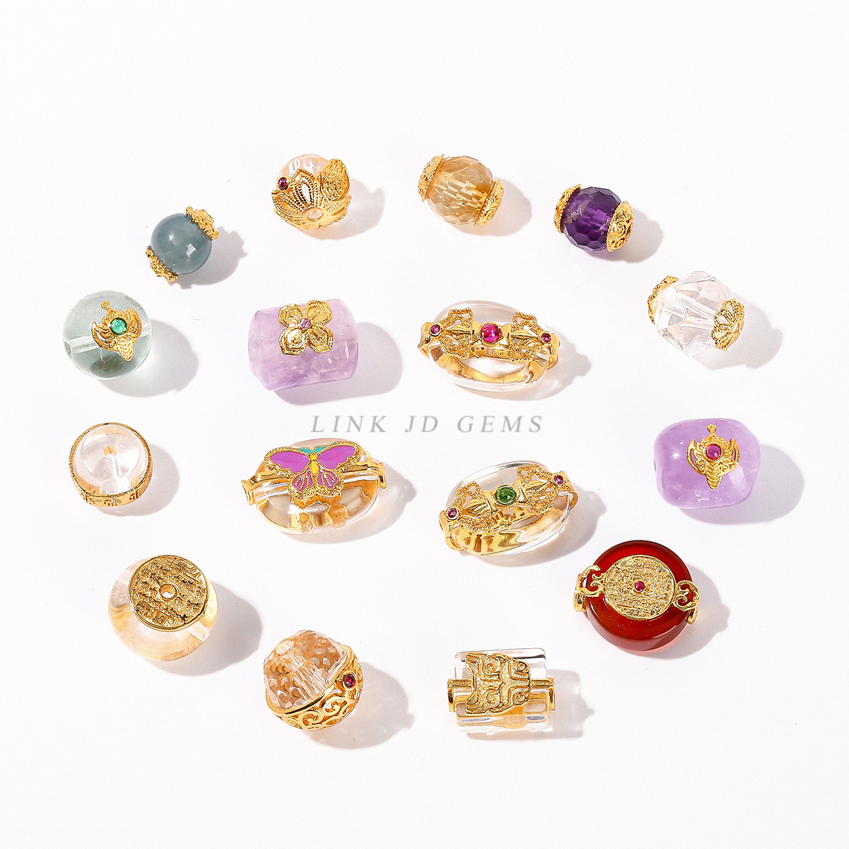 晶耀ジュエリー クリスタルアクセサリー 高色保持銅メッキ24K本金 天然紫玉アクセサリー DIYブレスレットチェーンアクセサリー