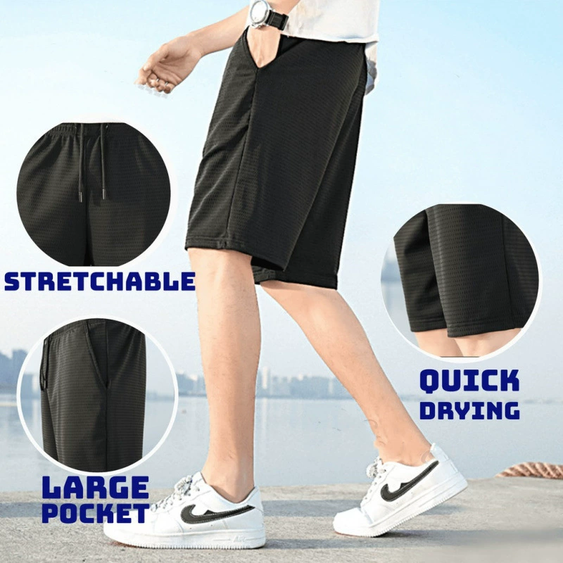 Летние сетчатые шорты, мужские свободные повседневные брюки большого размера, спортивные быстросохнущие средние брюки, тонкие мужские брюки, универсальные трансграничные пять