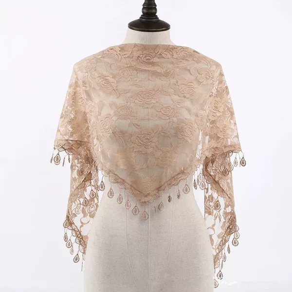 Mesh Lace Tassel Shawl Triangle Scarf for Women, Multifunctional Decorative Head Wrap, Elegant Single-Layer Breathable Bridal Veil