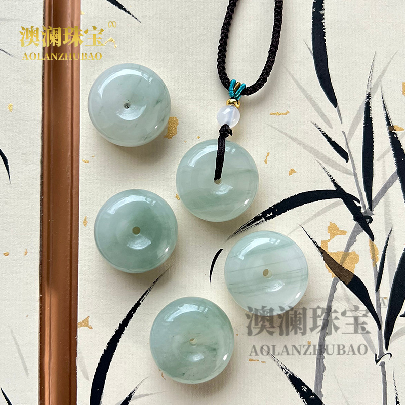 新疆天然金丝玉天山翠平安扣玉坠配绳吊坠带翠玉石玉挂件直播货源