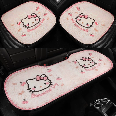 Fabric Universal Car Seat Pad for — Four Seasons Pad - three-piece-set-pink-kt-cat