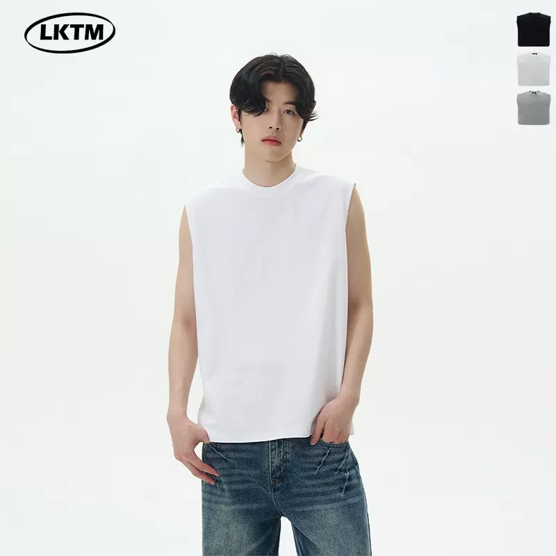 LKTM男装#夏季潮牌索罗娜小领口无袖坎肩背心男女百搭情侣打底T衫