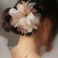 Головные уборы Hanfu Супер Фея Современные украшения для волос из Шелкового цветка Многослойная Марля Сладкий стиль Мори Голова Marubeni U-образная заколка для волос с бахромой