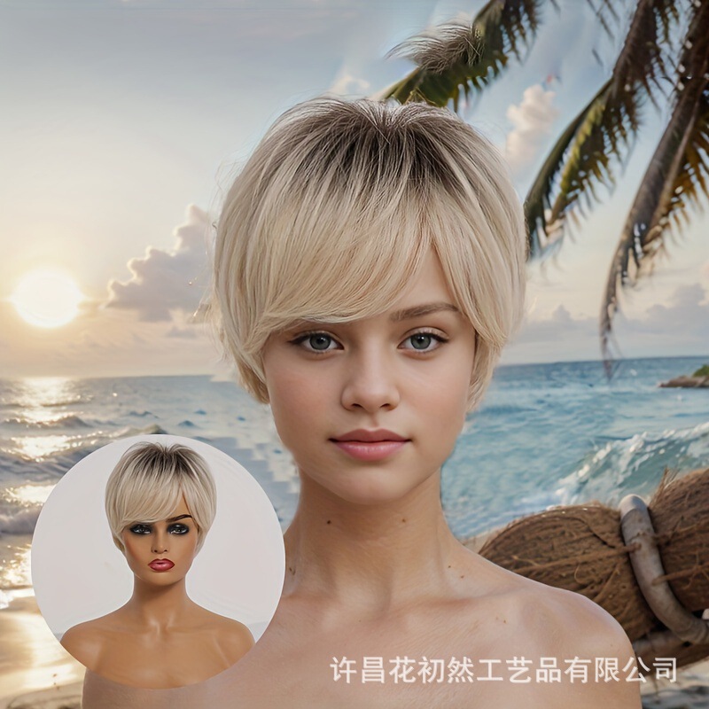 Short Women's Synthetic Wig Gradient Blonde Wig Layered Hair Style Natural Hair Cosplay Daily Wig Resistant Short Women's Synthetic Wig Gradient Blonde Wig Layered Hair Style Natural Hair Cosplay Daily Wig Resistant