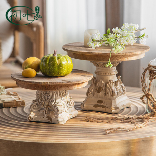 French Retro Carved Fruit Tray Wedding Photography Props Inn Entrance Decoration Old Style Solid Wood Decorative Item 