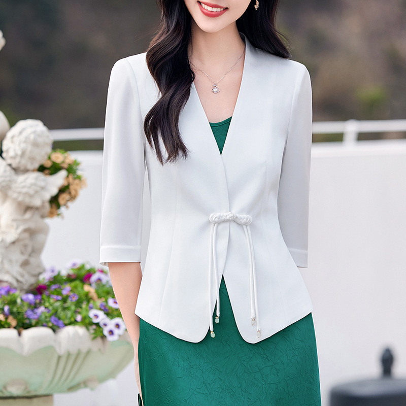 2026 Spring New Style High-End Acetate Collarless Short Blazer for Women with Retro Button Design and Slim Fit 2026 Spring New Style High-End Acetate Collarless Short Blazer for Women with Retro Button Design and Slim Fit