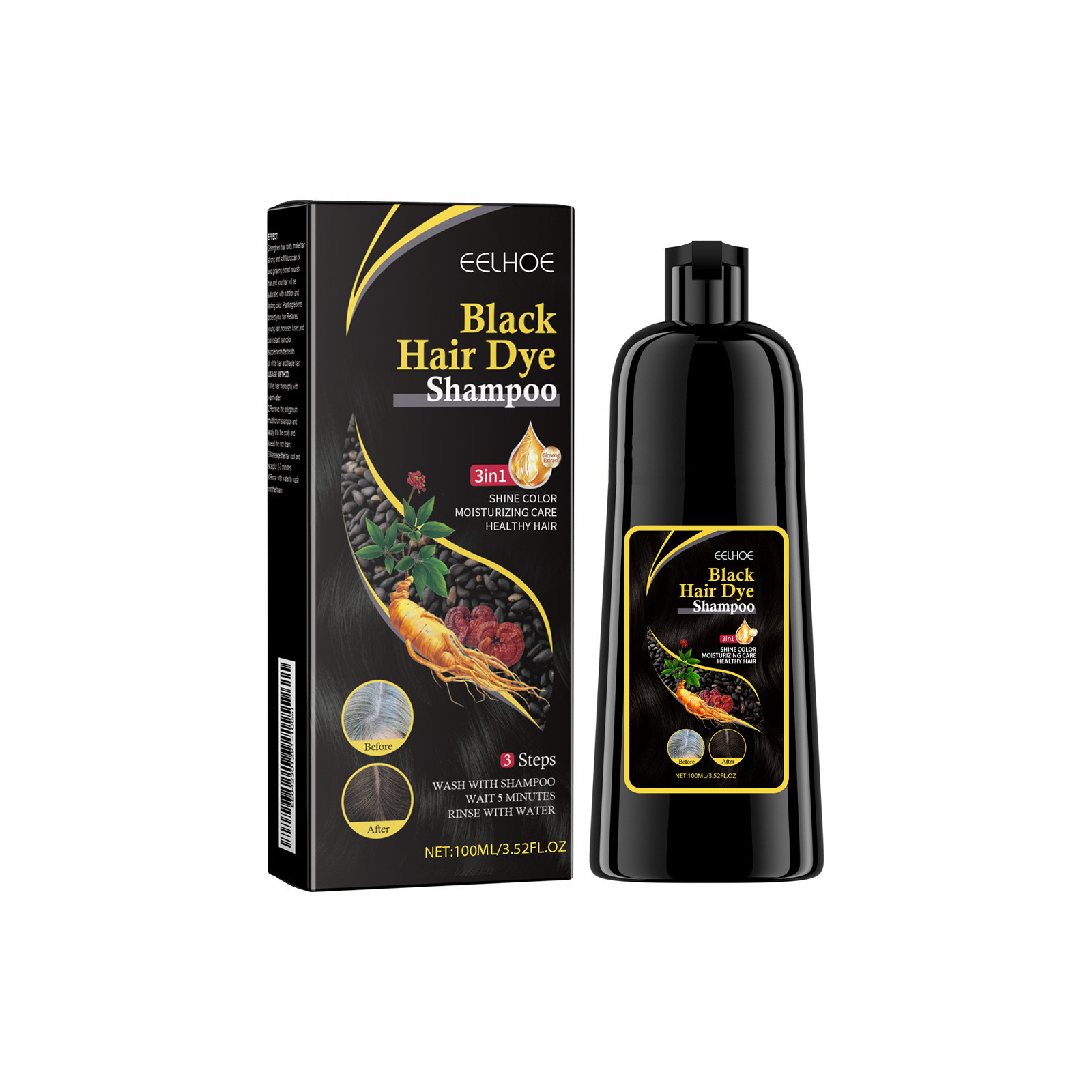 EELHOE shampoo para cabello negro, esencia de polvo