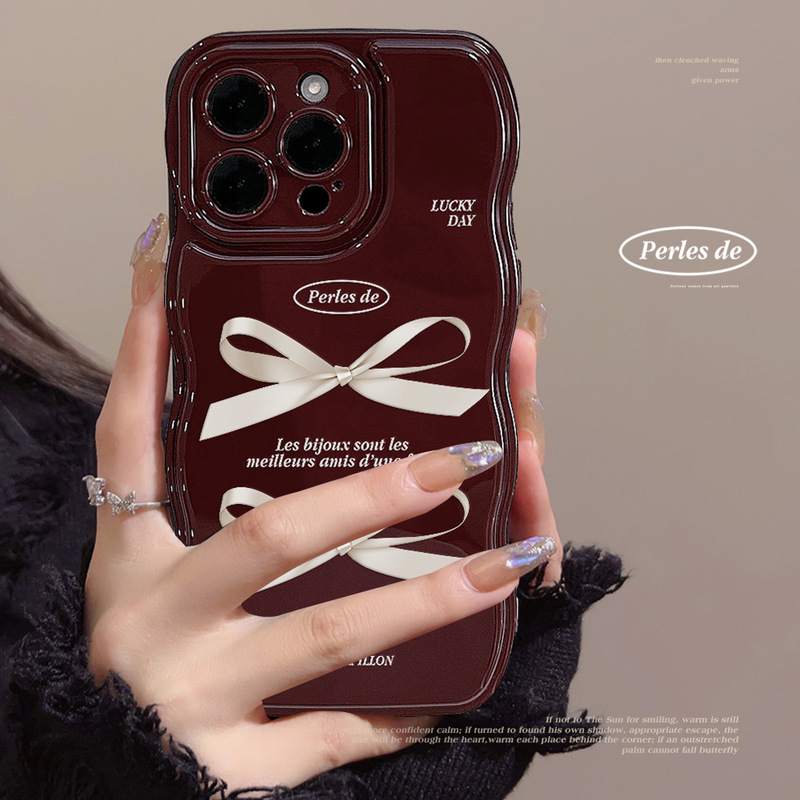 Retro Ins Bowknot Suitable for 17 Apple 16 Pro Max Phone Case iPhone 15 Wavy Edge 11 Burgundy 13 Retro Ins Bowknot Suitable for 17 Apple 16 Pro Max Phone Case iPhone 15 Wavy Edge 11 Burgundy 13