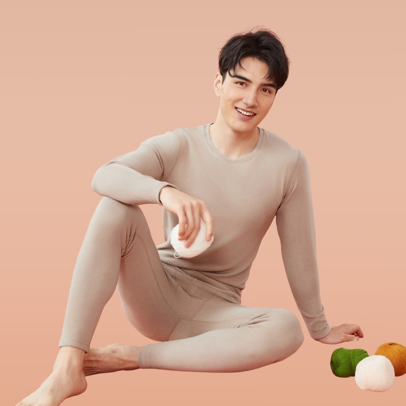 Cashmere Round Neck Skin-Friendly Thermal Intimates Two-Piece Suit Men's Silk Autumn Clothes and Long Pants Round Neck German Velvet Thermal Clothes