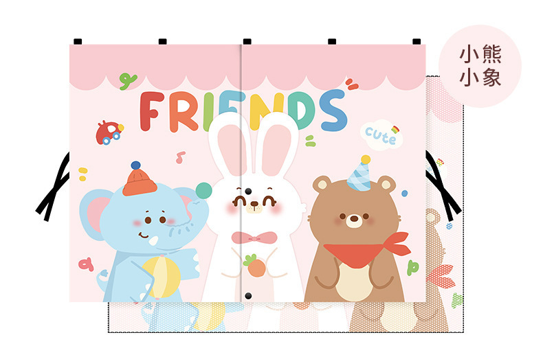Double-Opening Magnetic Curtains for Cars, Cute Cartoon Bear Sunshade, Light-Blocking, Sun Protection, Heat-Insulating Curtains, Children's Curtains