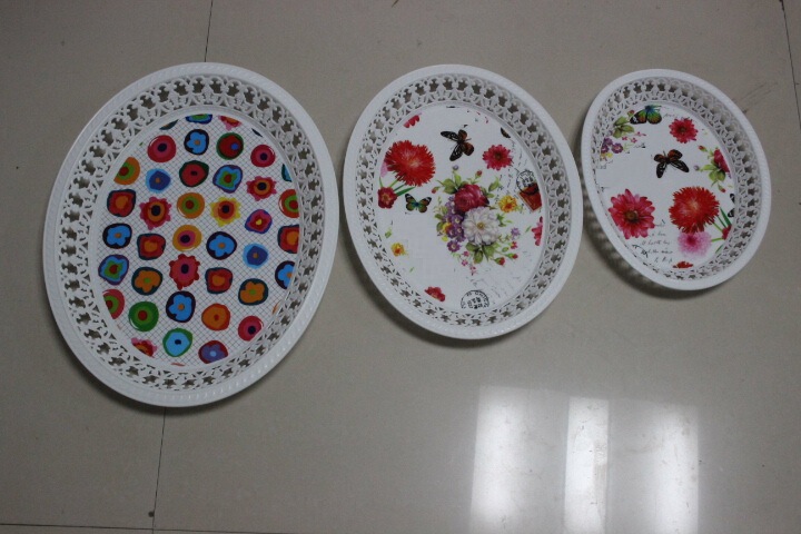 Three-piece openwork oval binaural tray exquisite printed tea tray egg-shaped fruit tray flower paper tray white plate Three-piece openwork oval binaural tray exquisite printed tea tray egg-shaped fruit tray flower paper tray white plate