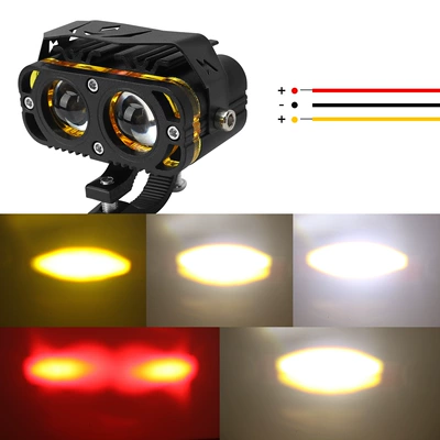 Cross-Border Motorcycle Led Spotlight Electric Vehicle High and Low Beam Paving Auxiliary Light Motorcycle Waterproof Headlight Spotlight (Motorcycle headlights, headlights) - white-and-yellow-flash-red-devil-eyes