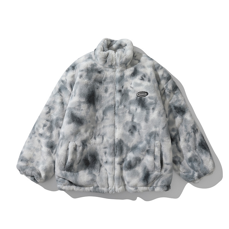 Tie-dyed collar abrigo de algodón acolchado de los hombres de invierno engrosada pareja de felpa Chaqueta de algodón acolchado de moda ins suelta casual abrigo de algodón acolchado de los hombres de la marca de moda